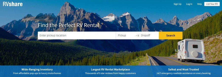 RVShare Review - home screen