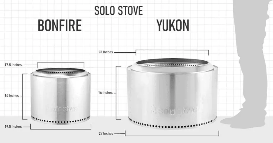 Solo Stove Bonfire vs Yukon size measurements