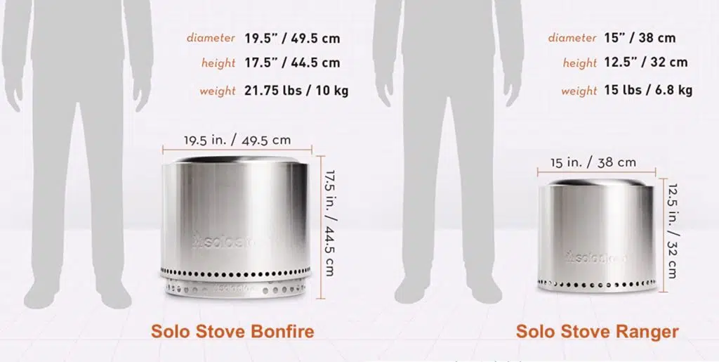 Solo Stove Ranger vs Bonfire dimensions size comparison